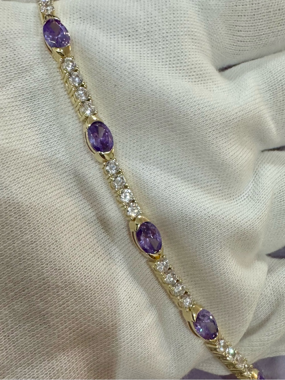 Melinda Maria Gold Bracelet with Simulated Amethysts and Diamondettes- 6.5” - Picture 8 of 12